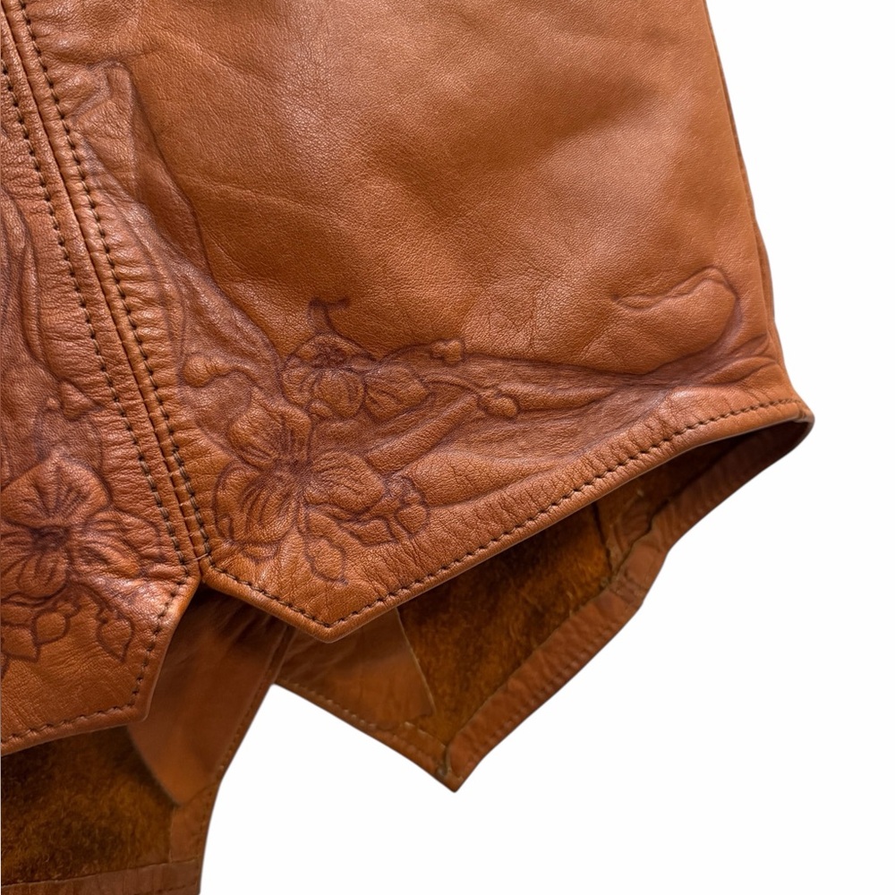 Vintage Brown Leather Embroidered Button-Front Vest - Picture 5 of 9